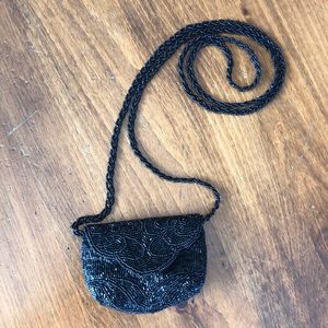 Vintage Hand Made Black Sequin lipstick Purse Perfect to carry Key fob, ID cards